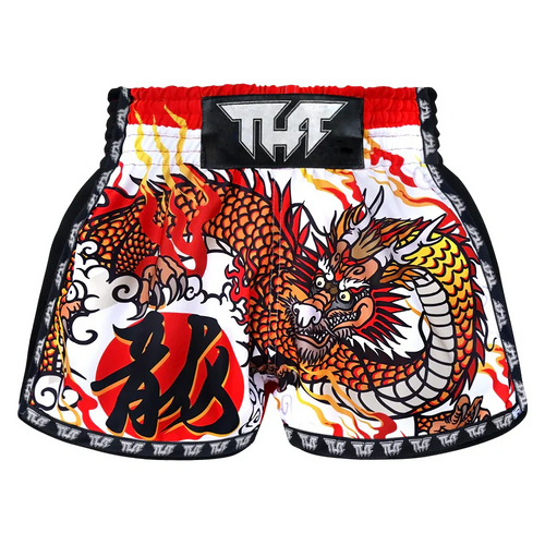 TUFF Chinese Dragon Retro Muay Thai Shorts - White - Sambo Store Australasia