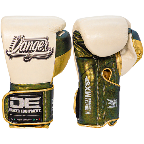 Boxing Pro Gloves Velcro Danger Mx White Green - Sambo Store Australasia