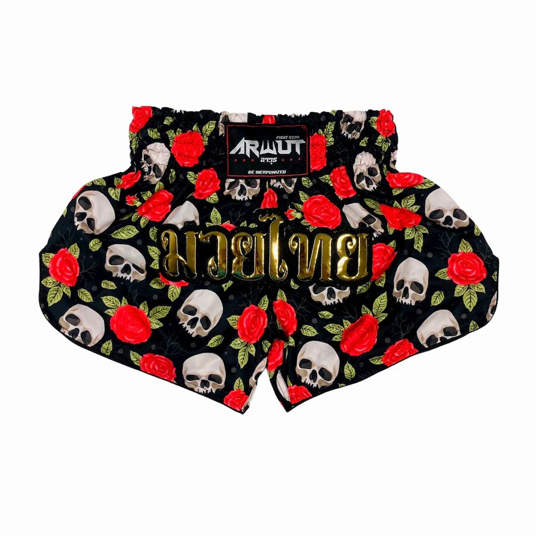 Arwut Gothic Skulls & Roses Muay Thai Shorts - Sambo Store Australasia