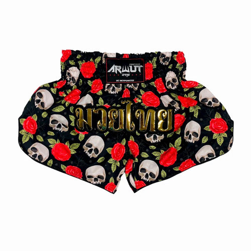 Arwut Gothic Skulls & Roses Muay Thai Shorts - Sambo Store Australasia