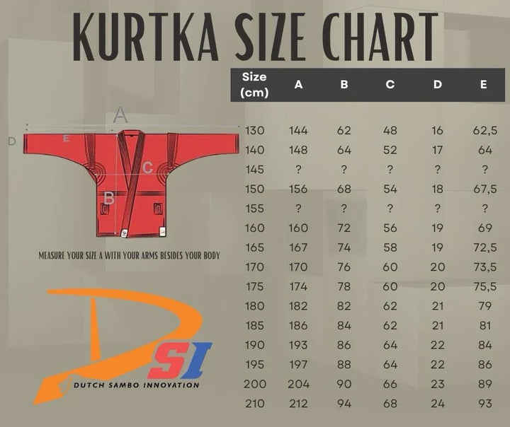 Kurtka Size Chart — DSI Sambo Jacket sizing by body height