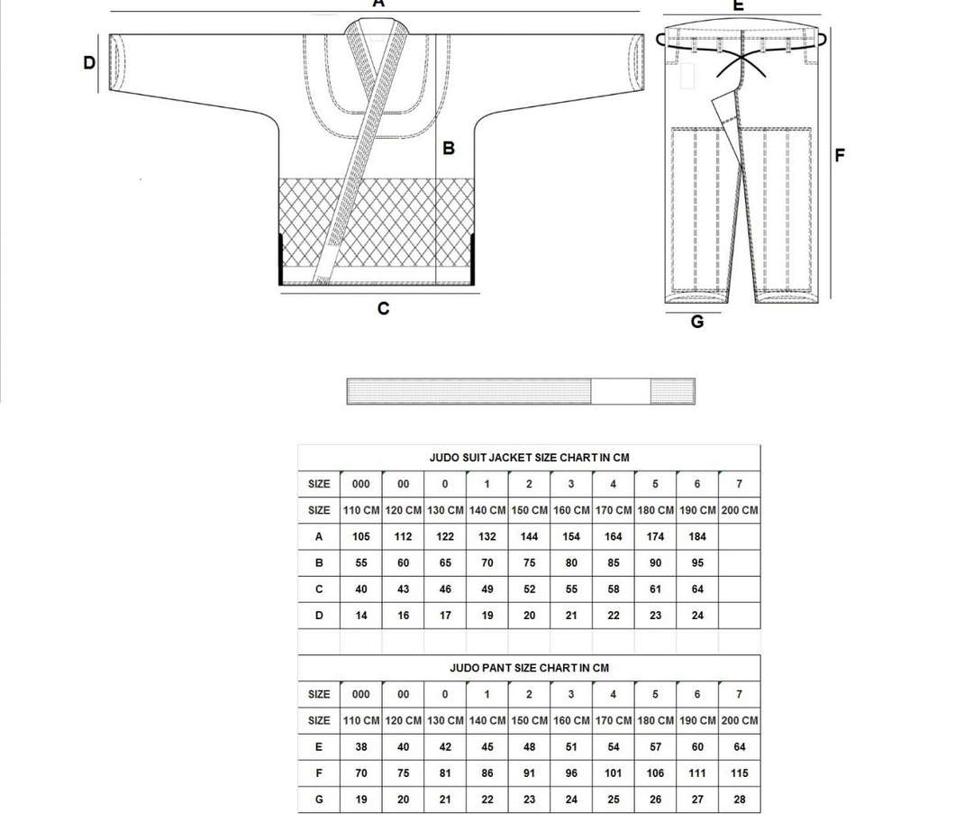 Dragon 1.5 (550sgm) Judo Weave Uniform size chart