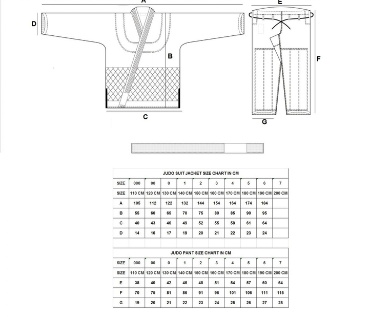 Dragon 1.5 (550sgm) Judo Weave Uniform size chart