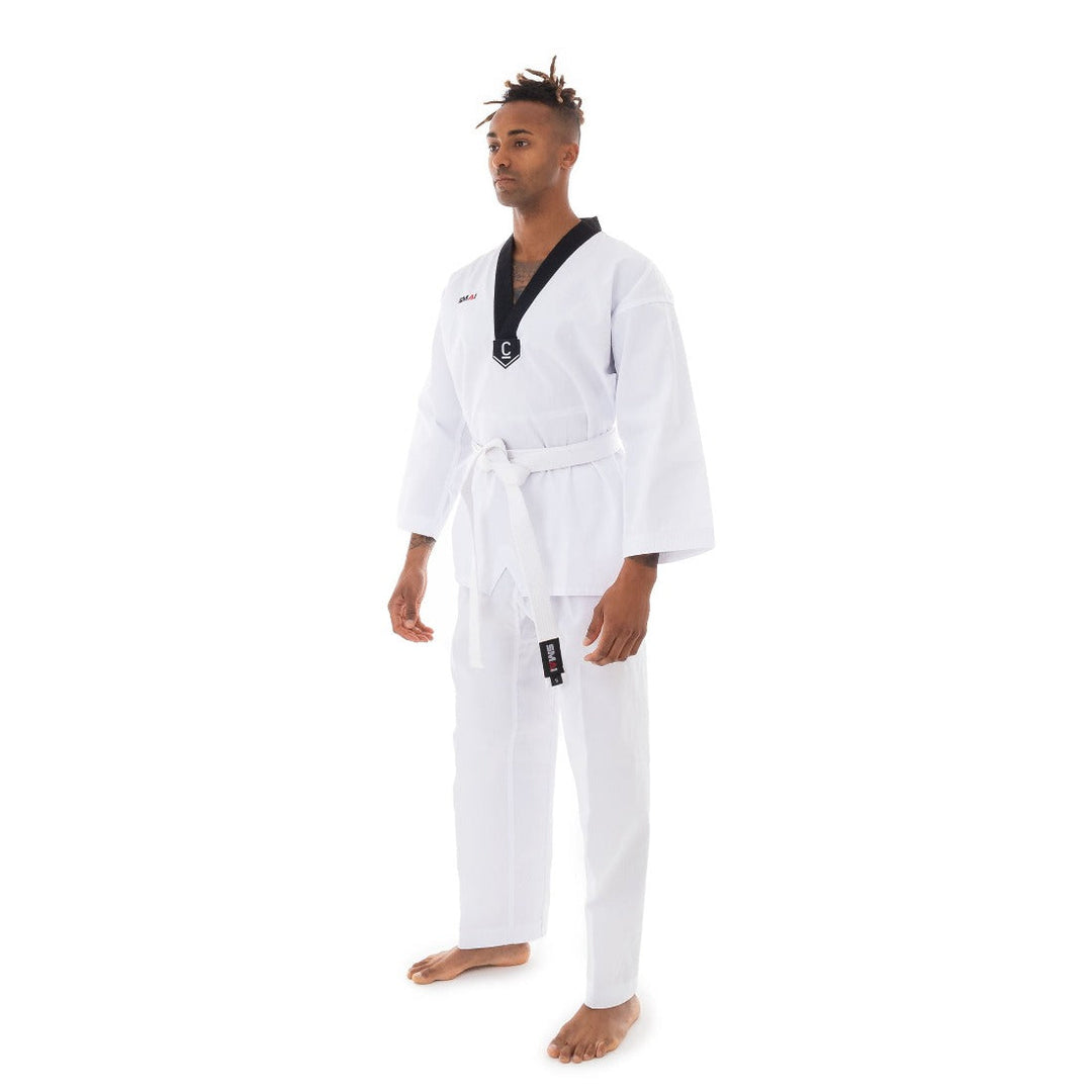 Taekwondo Uniform Classic - 8oz Ribbed Student Dobok (Black V-Neck)