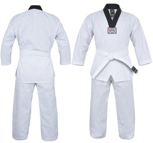 Yamasaki V2 Ribbed Taekwondo Uniform - Black v Neck - Sambo Store Australasia