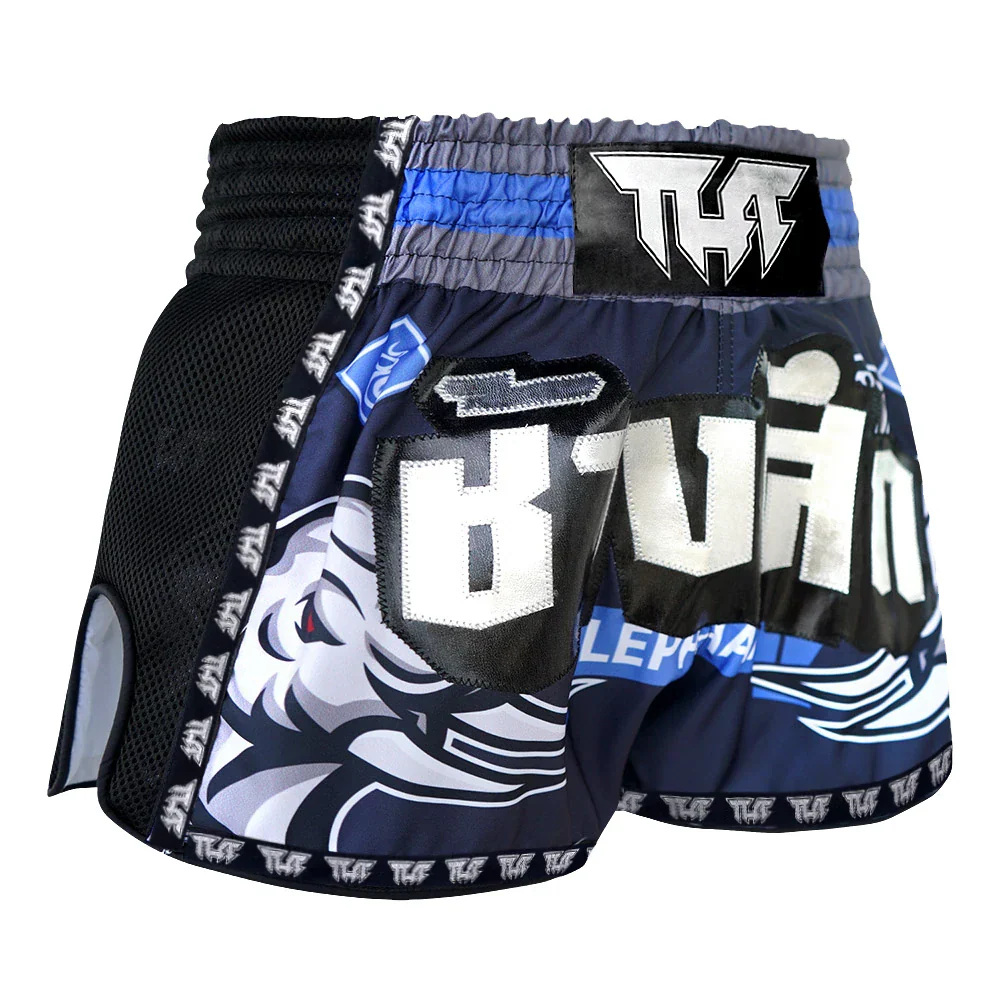 TUFF War Elephant Retro Muay Thai Shorts - Blue - Sambo Store Australasia