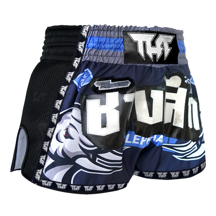 TUFF War Elephant Retro Muay Thai Shorts - Blue - Sambo Store Australasia