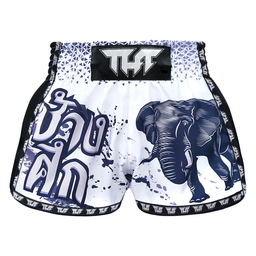 TUFF War Elephant Retro Muay Thai Shorts - White - Sambo Store Australasia