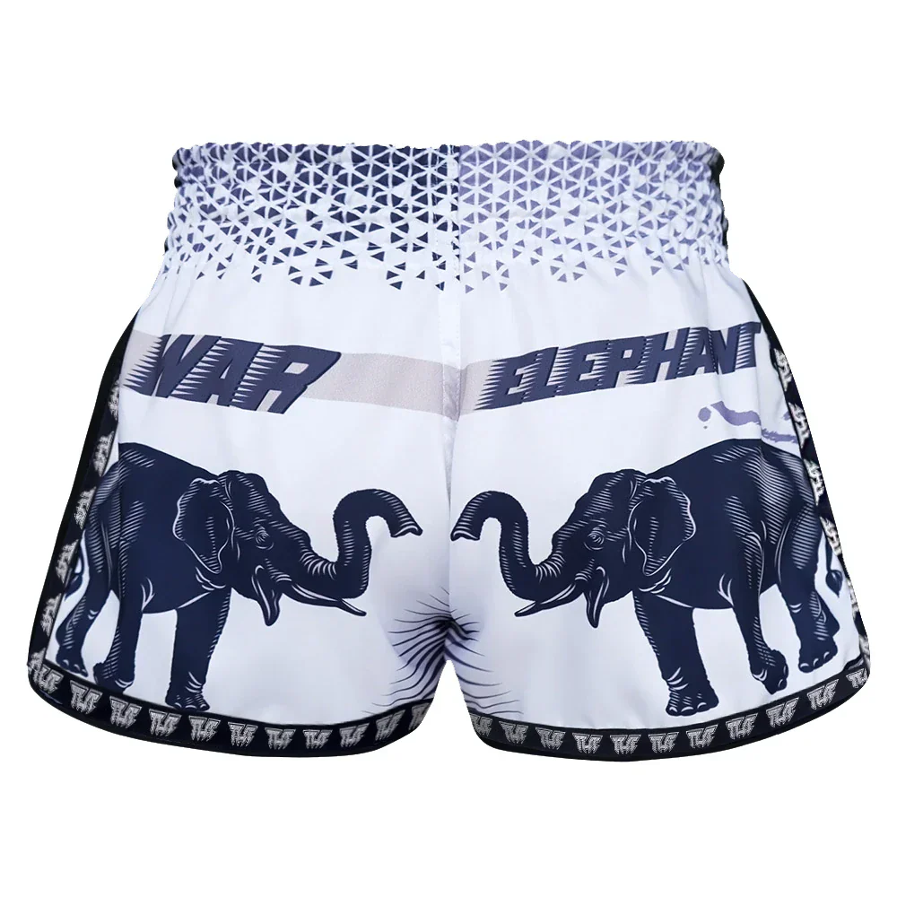 TUFF War Elephant Retro Muay Thai Shorts - White - Sambo Store Australasia