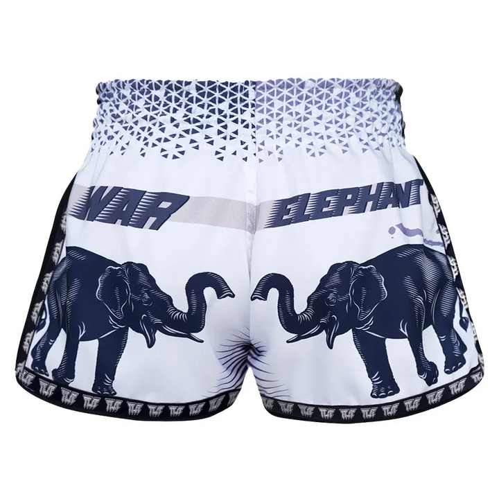 TUFF War Elephant Retro Muay Thai Shorts - White - Sambo Store Australasia