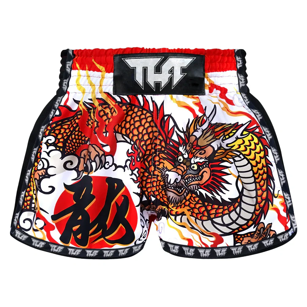 TUFF Chinese Dragon Retro Muay Thai Shorts - White - Sambo Store Australasia