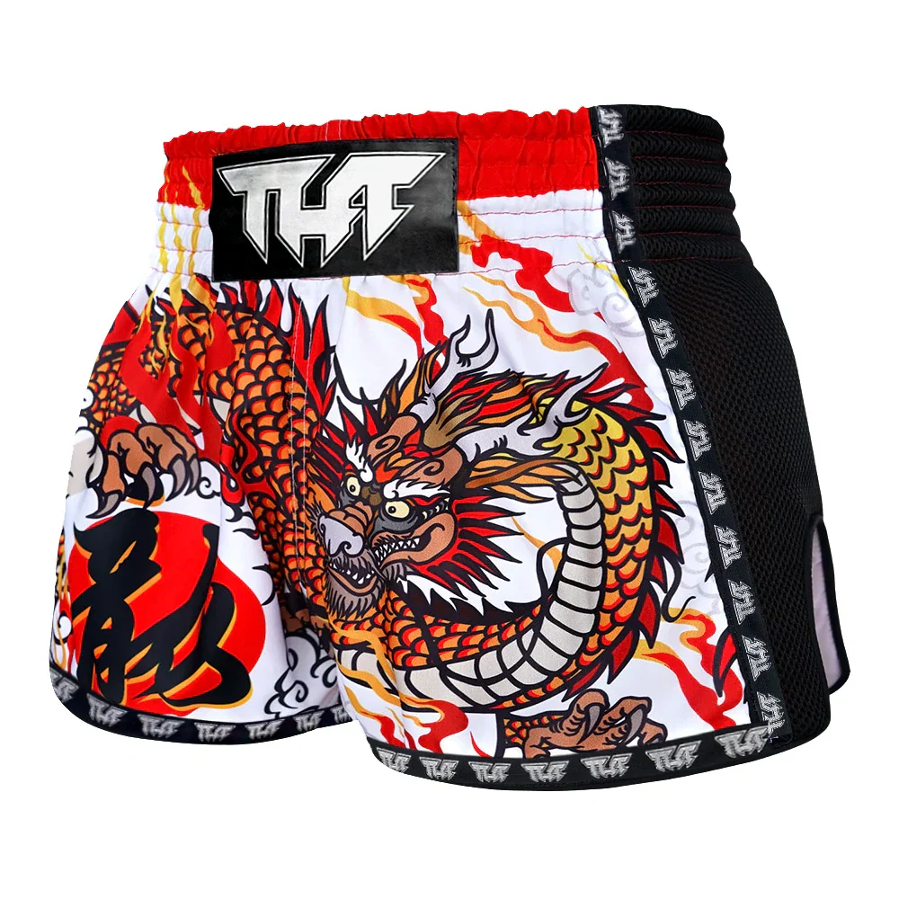 TUFF Chinese Dragon Retro Muay Thai Shorts - White - Sambo Store Australasia
