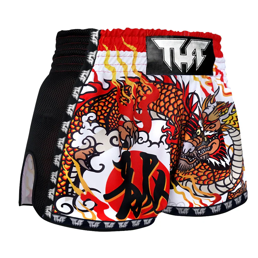 TUFF Chinese Dragon Retro Muay Thai Shorts - White - Sambo Store Australasia