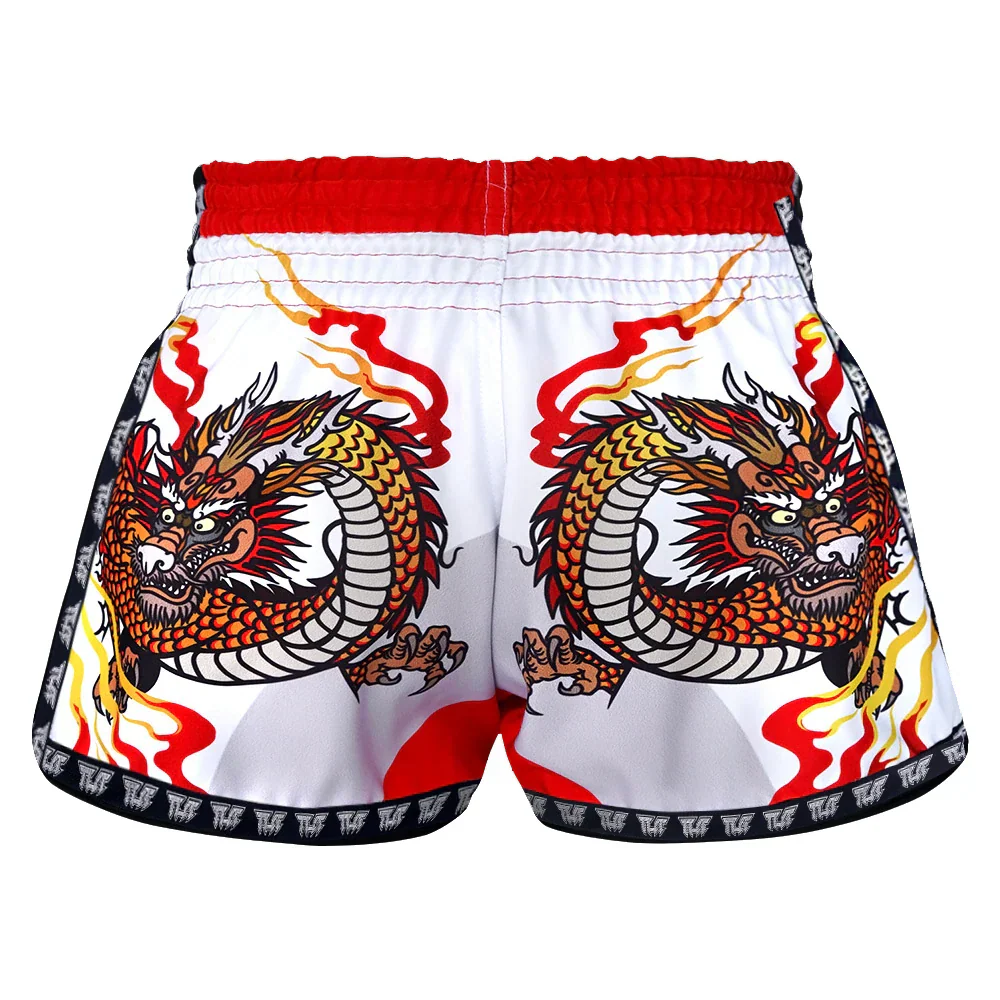 TUFF Chinese Dragon Retro Muay Thai Shorts - White - Sambo Store Australasia