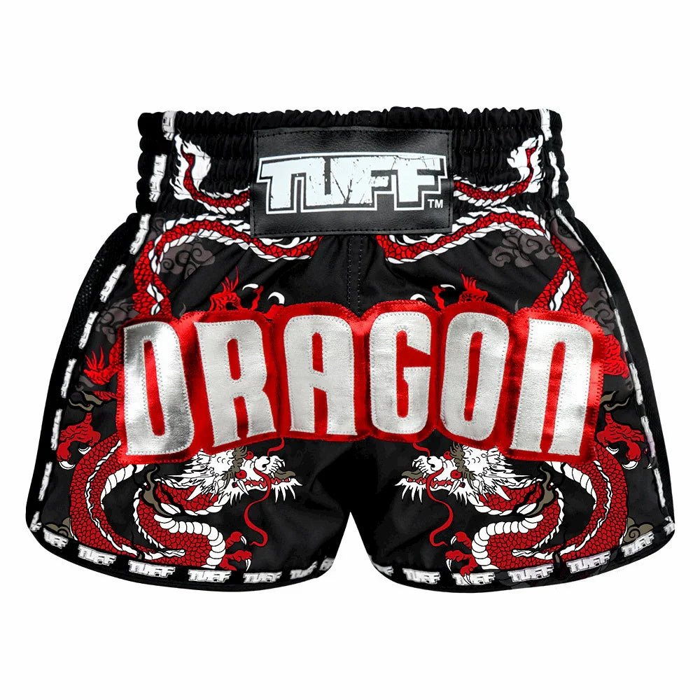 TUFF Chinese Dragon Retro Muay Thai Shorts - Black - Sambo Store Australasia