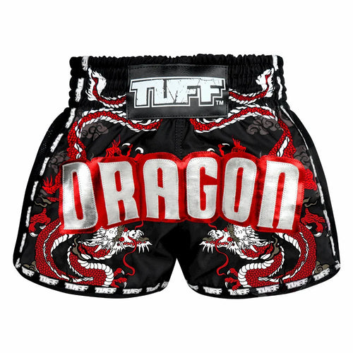 TUFF Chinese Dragon Retro Muay Thai Shorts - Black - Sambo Store Australasia