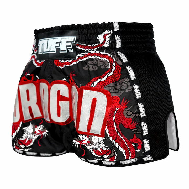 TUFF Chinese Dragon Retro Muay Thai Shorts - Black - Sambo Store Australasia