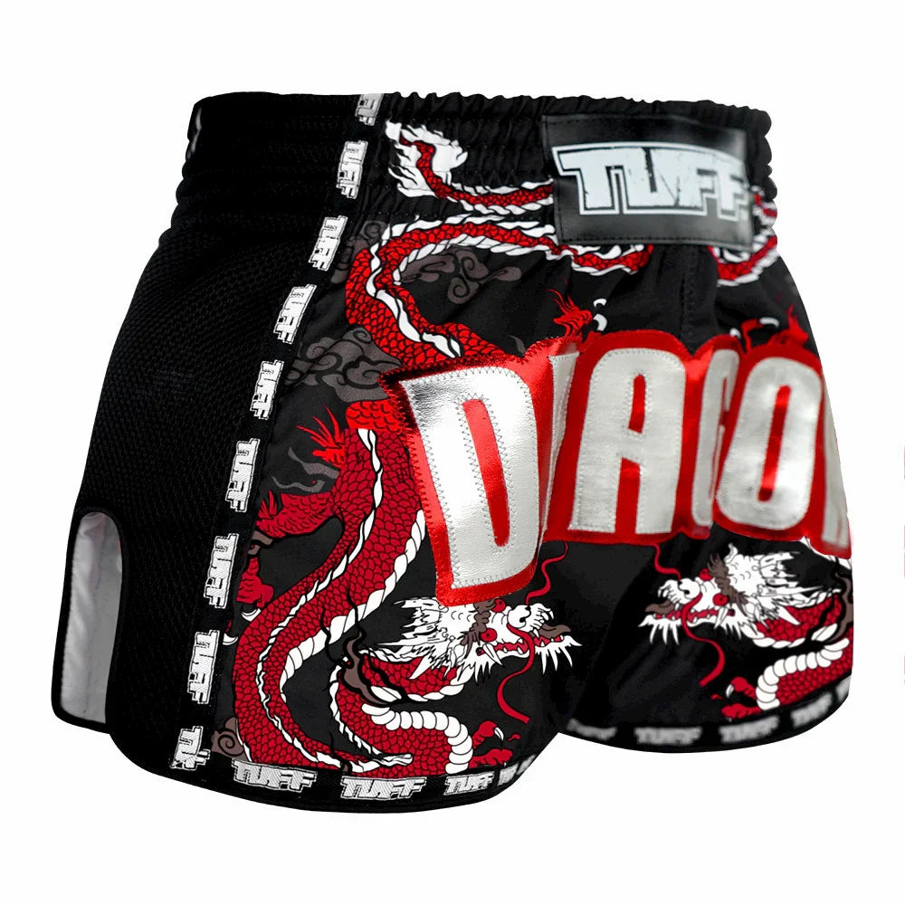 TUFF Chinese Dragon Retro Muay Thai Shorts - Black - Sambo Store Australasia