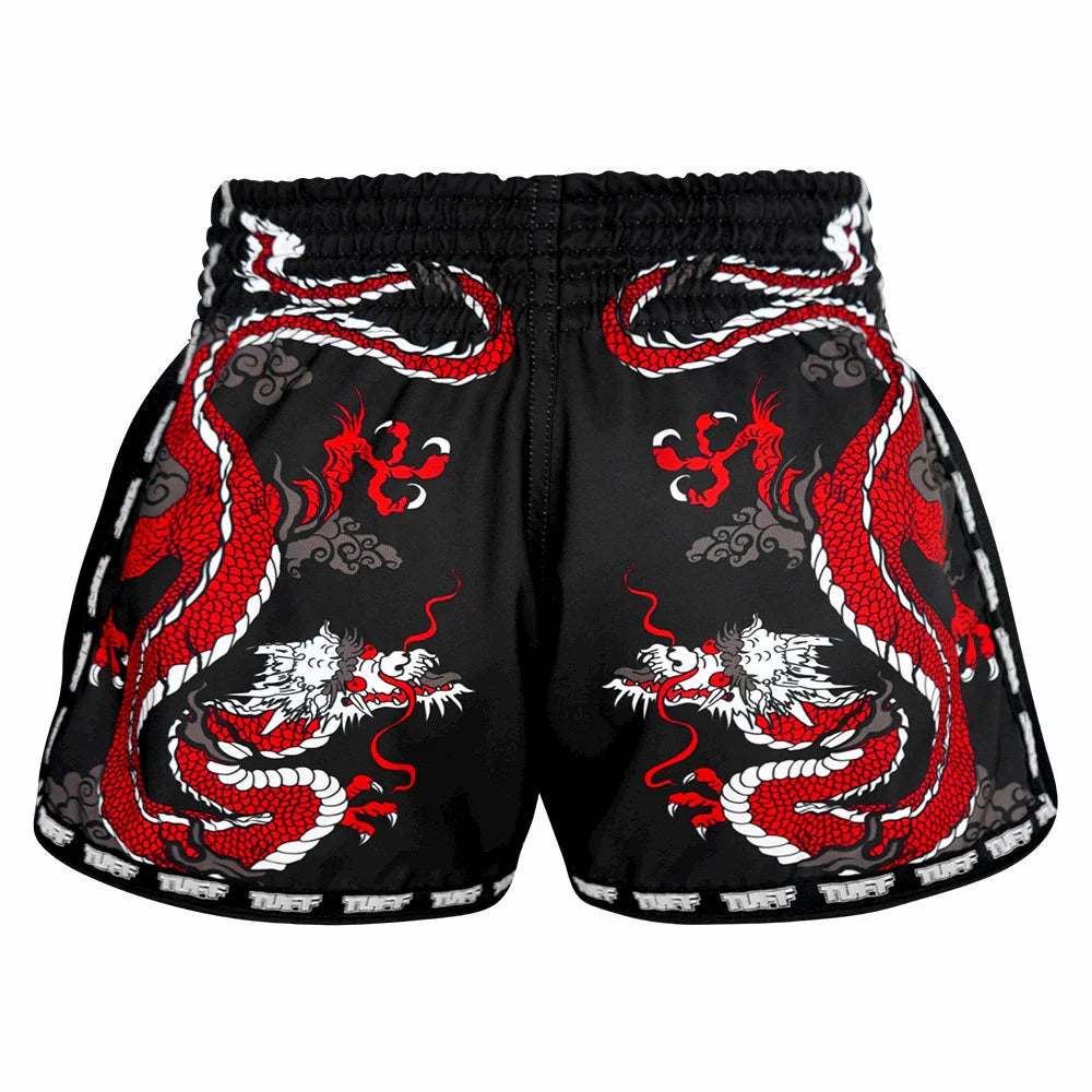 TUFF Chinese Dragon Retro Muay Thai Shorts - Black - Sambo Store Australasia