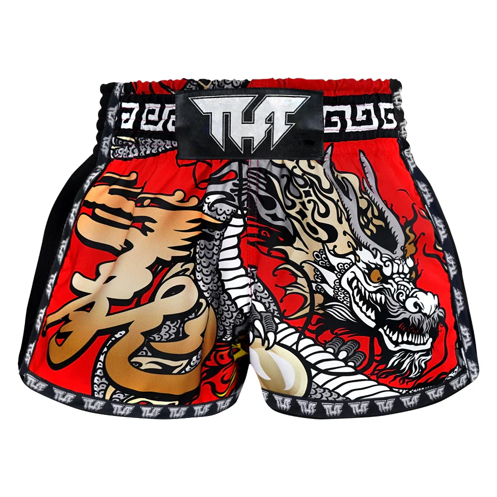 TUFF Chinese Dragon Muay Thai Shorts - Red - Sambo Store Australasia