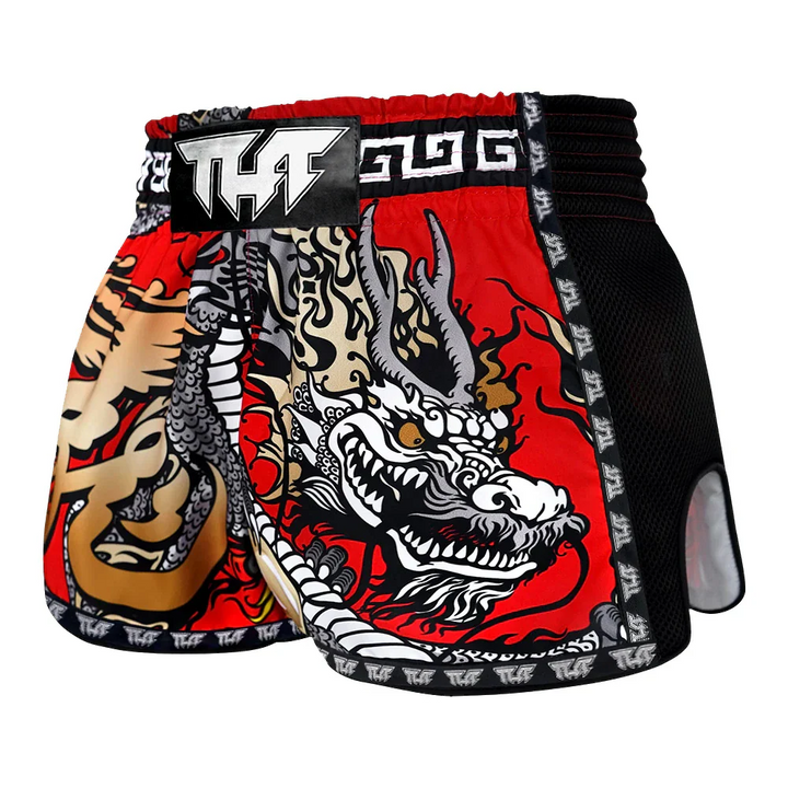 TUFF Chinese Dragon Muay Thai Shorts - Red - Sambo Store Australasia