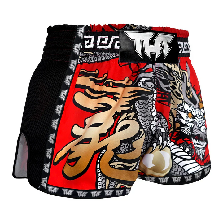 TUFF Chinese Dragon Muay Thai Shorts - Red - Sambo Store Australasia
