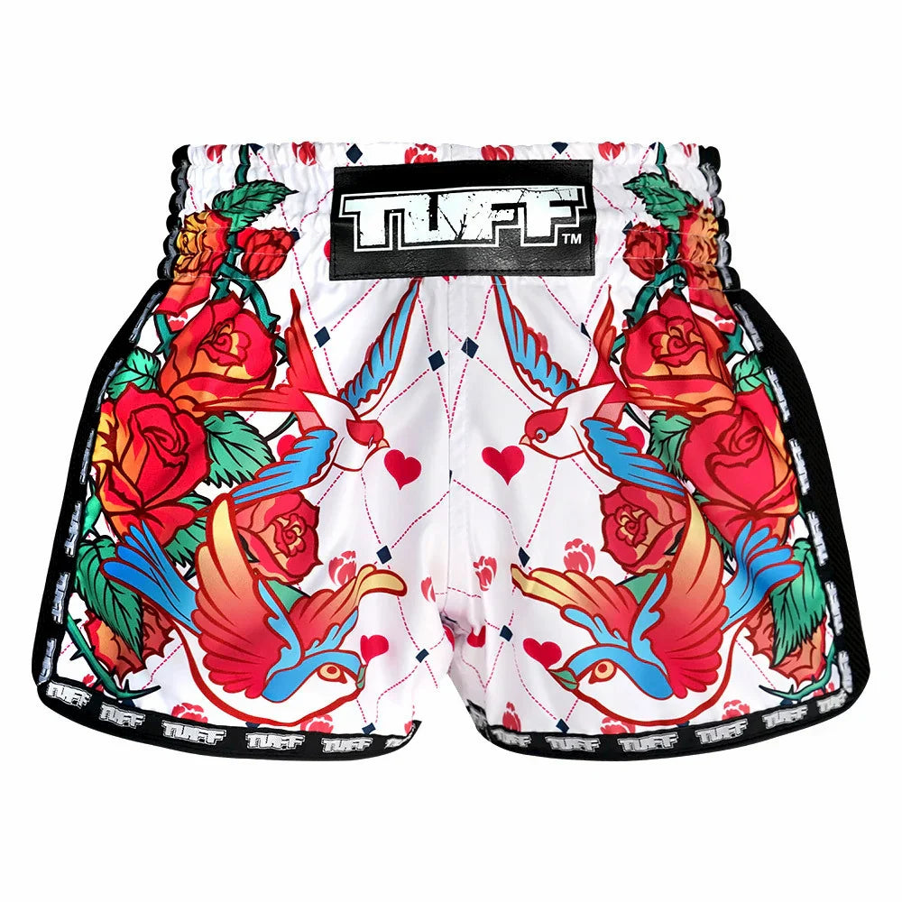TUFF Rose Retro Muay Thai Shorts - White - Sambo Store Australasia