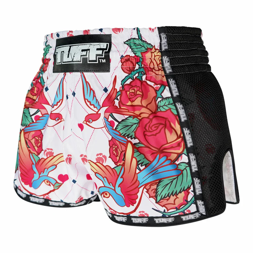 TUFF Rose Retro Muay Thai Shorts - White - Sambo Store Australasia
