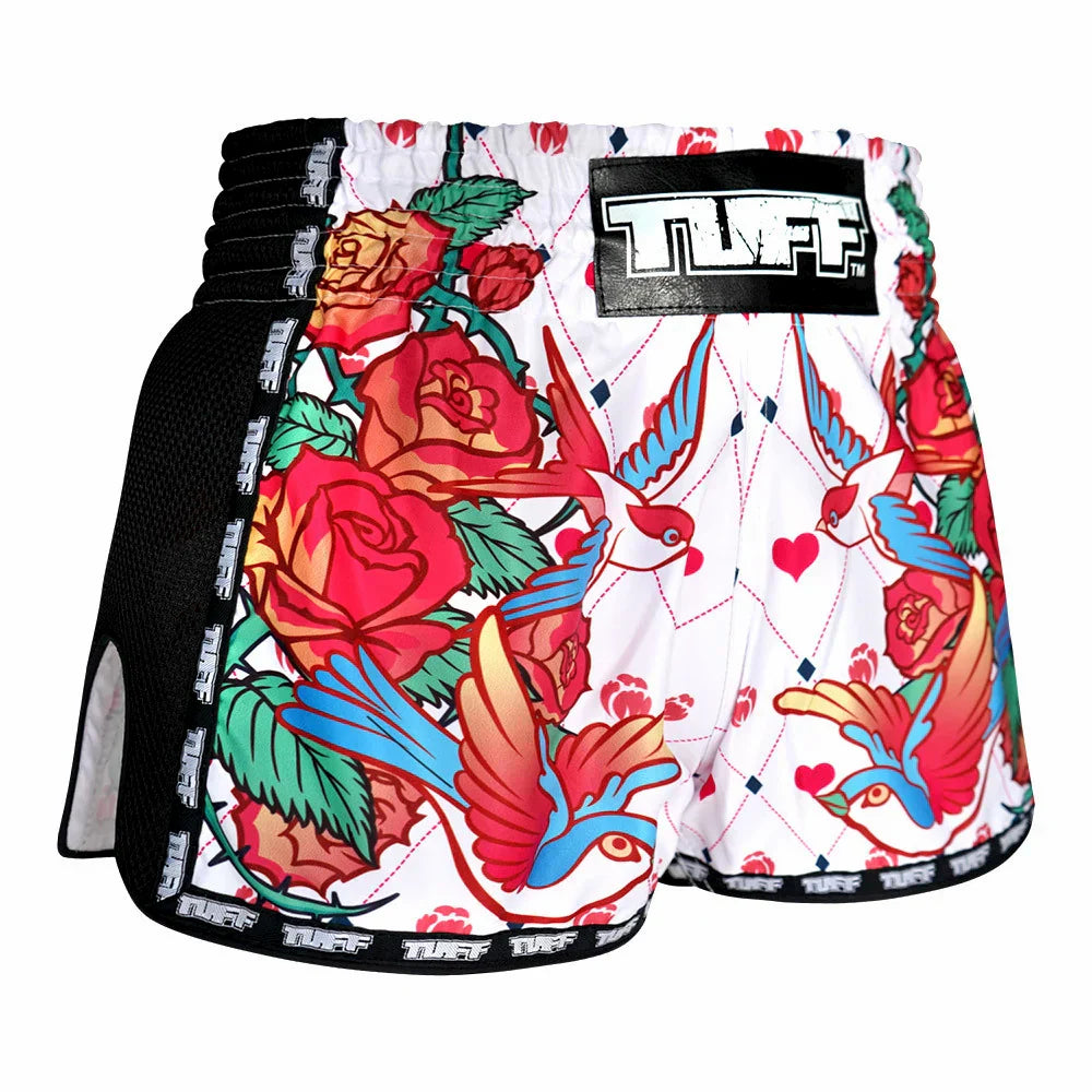 TUFF Rose Retro Muay Thai Shorts - White - Sambo Store Australasia