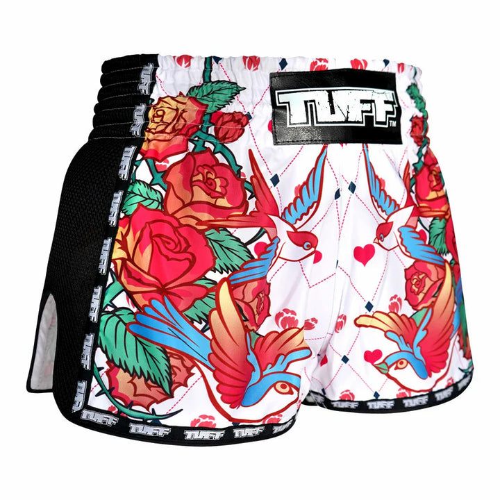 TUFF Rose Retro Muay Thai Shorts - White - Sambo Store Australasia