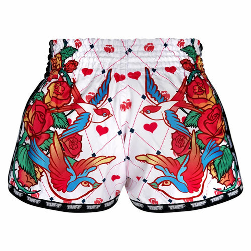 TUFF Rose Retro Muay Thai Shorts - White - Sambo Store Australasia