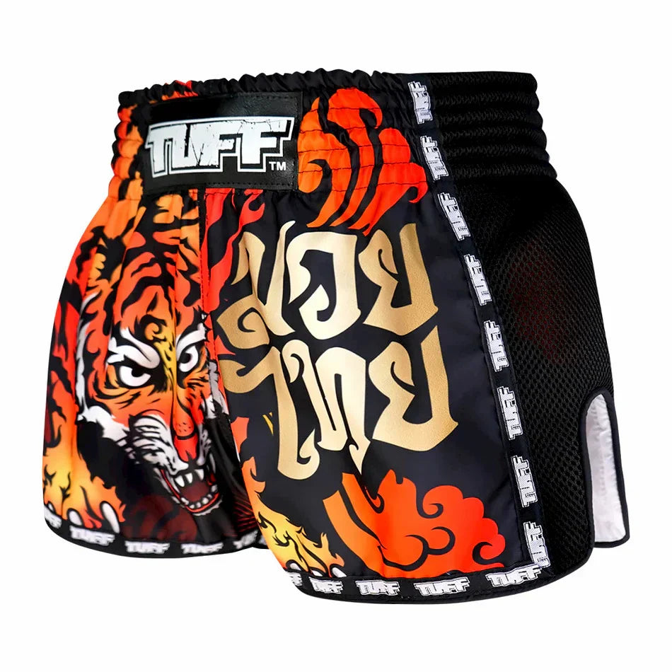 TUFF Furious Tiger Retro Muay Thai Shorts - Orange - Sambo Store Australasia