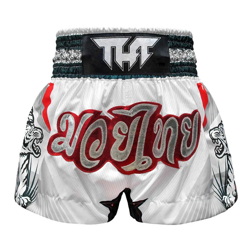 TUFF Double Tiger Muay Thai Shorts - White - Sambo Store Australasia