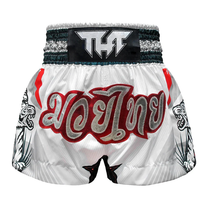 TUFF Double Tiger Muay Thai Shorts - White - Sambo Store Australasia