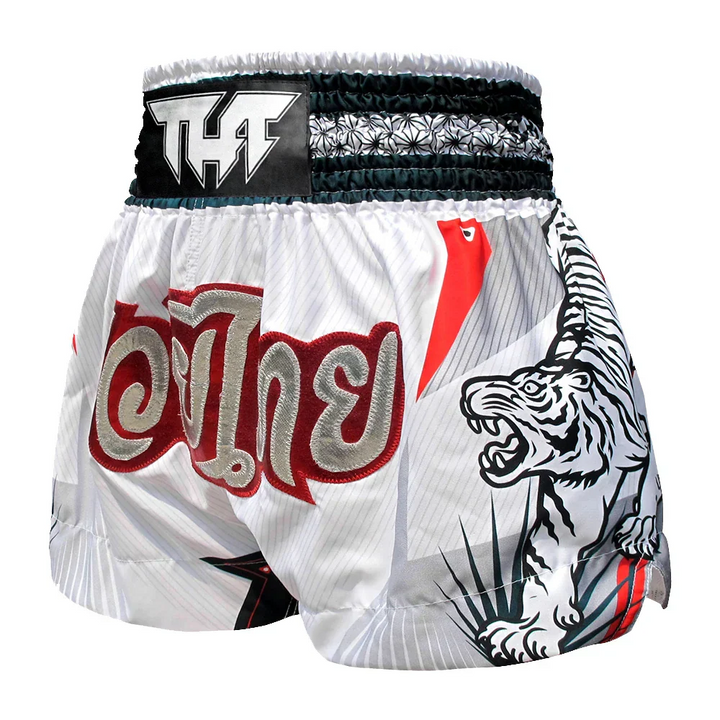 TUFF Double Tiger Muay Thai Shorts - White - Sambo Store Australasia