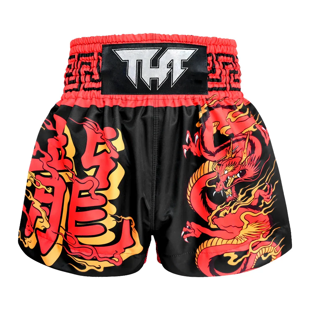 TUFF Chinese Dragon Muay Thai Shorts - Black/Red - Sambo Store Australasia