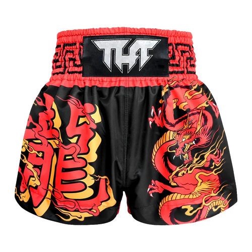 TUFF Chinese Dragon Muay Thai Shorts - Black/Red - Sambo Store Australasia