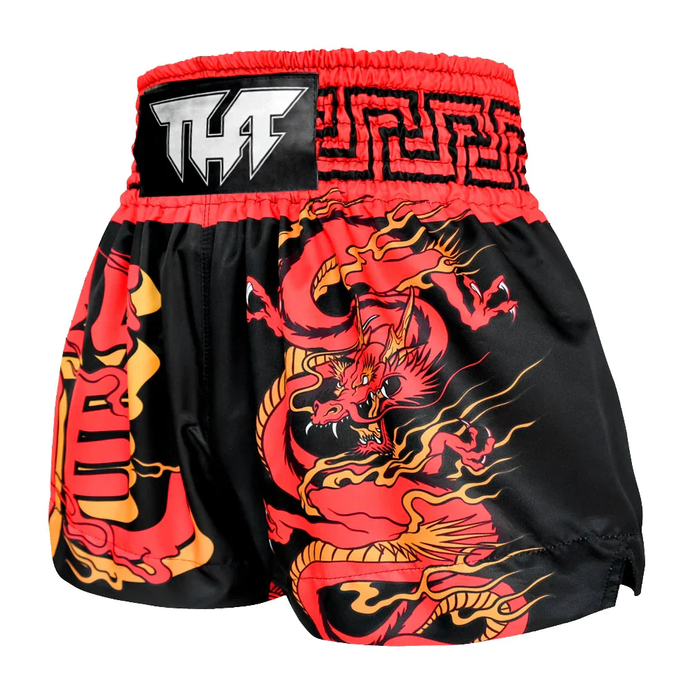 TUFF Chinese Dragon Muay Thai Shorts - Black/Red - Sambo Store Australasia
