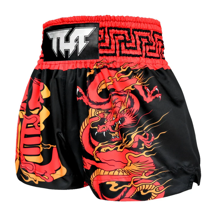 TUFF Chinese Dragon Muay Thai Shorts - Black/Red - Sambo Store Australasia
