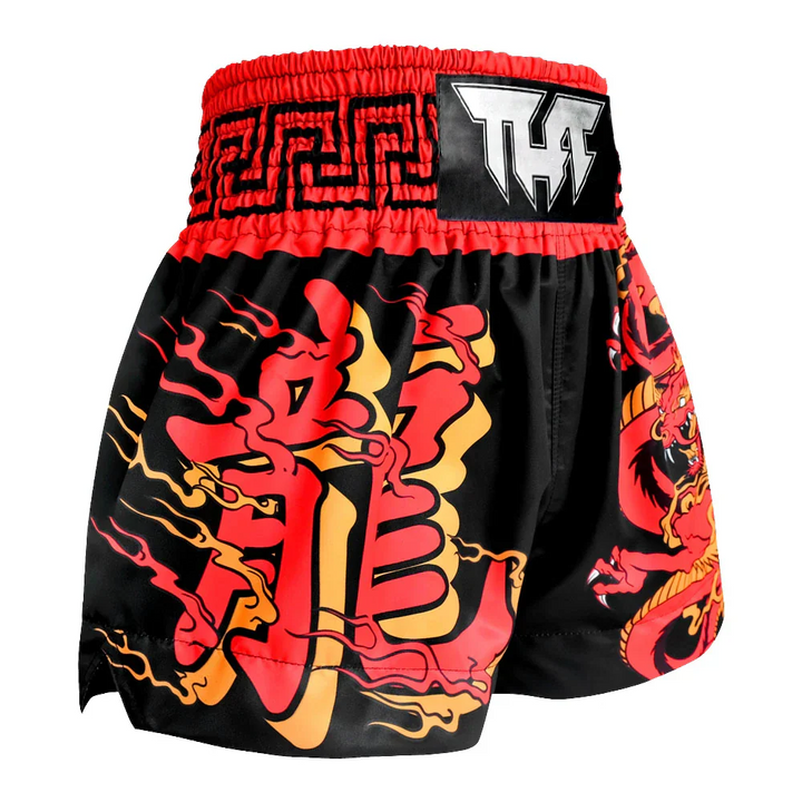 TUFF Chinese Dragon Muay Thai Shorts - Black/Red - Sambo Store Australasia