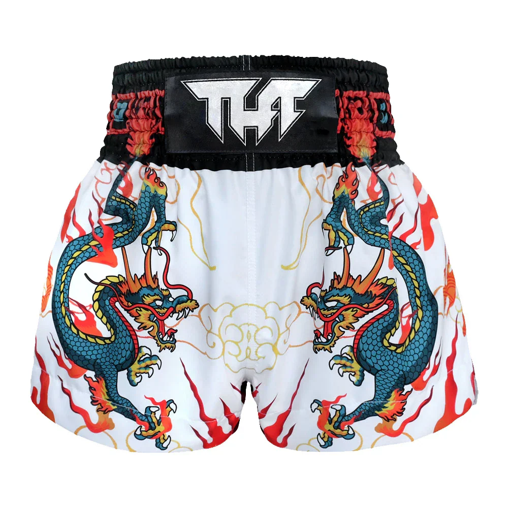 TUFF Chinese Dragon Muay Thai Shorts - White/Blue - Sambo Store Australasia