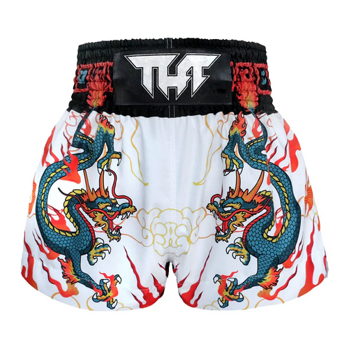 TUFF Chinese Dragon Muay Thai Shorts - White/Blue - Sambo Store Australasia