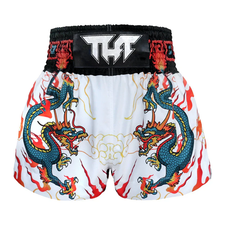 TUFF Chinese Dragon Muay Thai Shorts - White/Blue - Sambo Store Australasia