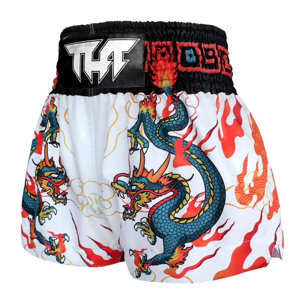 TUFF Chinese Dragon Muay Thai Shorts - White/Blue - Sambo Store Australasia
