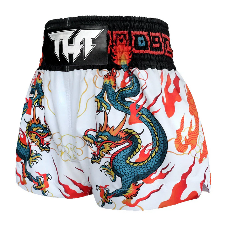 TUFF Chinese Dragon Muay Thai Shorts - White/Blue - Sambo Store Australasia