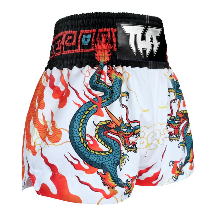 TUFF Chinese Dragon Muay Thai Shorts - White/Blue - Sambo Store Australasia