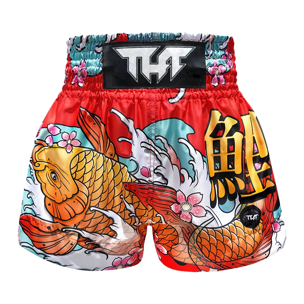 TUFF Japanese Koi Fish Muay Thai Shorts - Red - Sambo Store Australasia