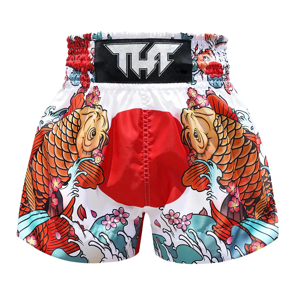 TUFF Japanese Koi Fish Muay Thai Shorts - White - Sambo Store Australasia
