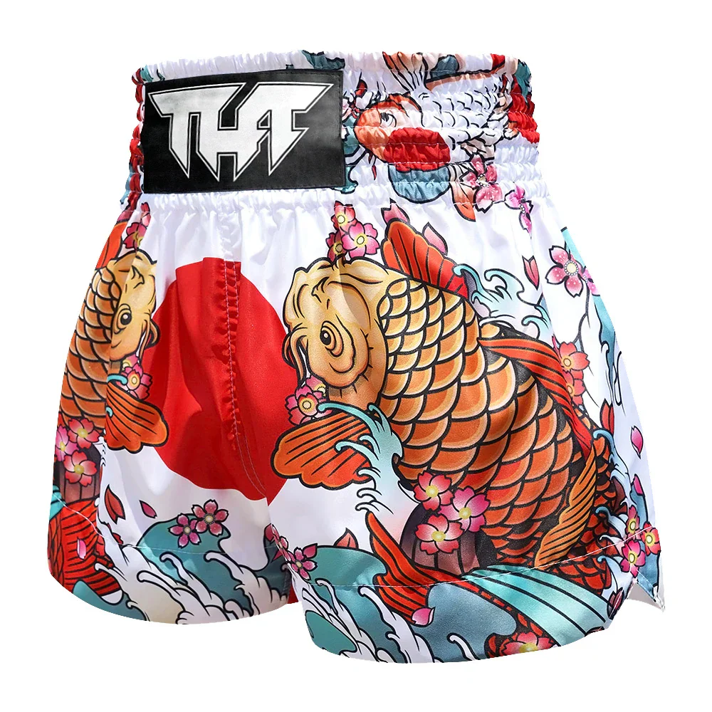 TUFF Japanese Koi Fish Muay Thai Shorts - White - Sambo Store Australasia