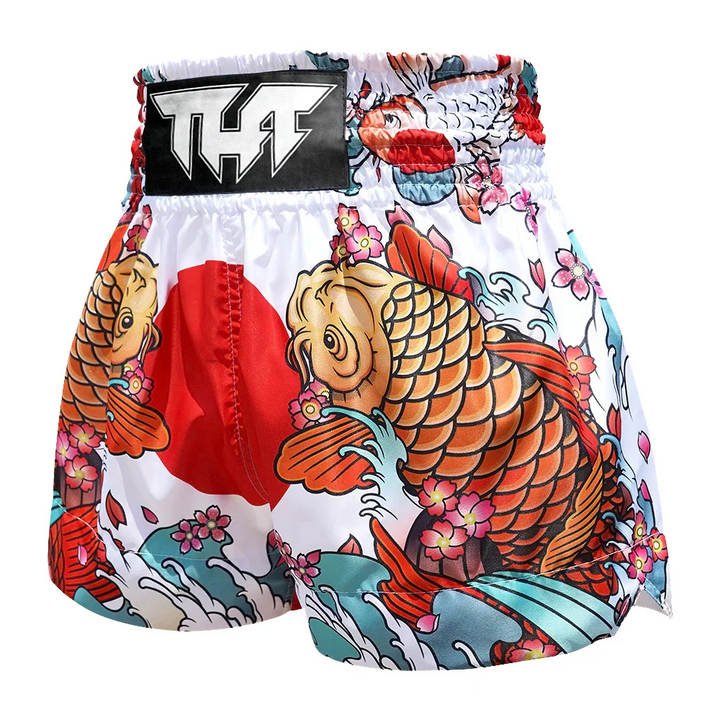 TUFF Japanese Koi Fish Muay Thai Shorts - White - Sambo Store Australasia